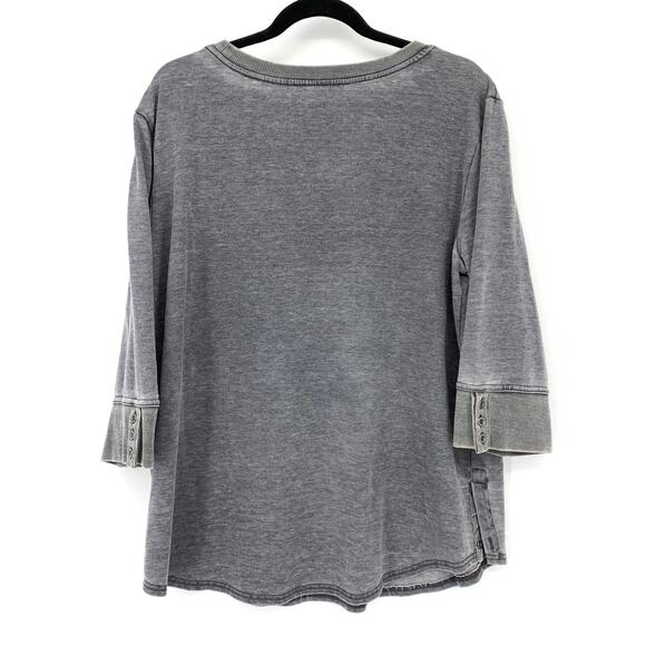 Jane + Delancey Womens Gray Mineral Wash V-Stitch Tunic Sweatshirt XL 3/4 Sleeve - Picture 2 of 6